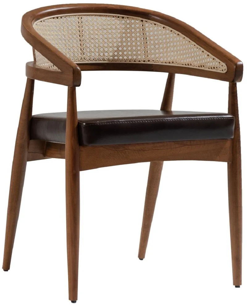 Casa Padrino Luxus Esszimmer Stuhl mit Armlehnen Braun / Naturfarben / Schwarz H. 79 cm