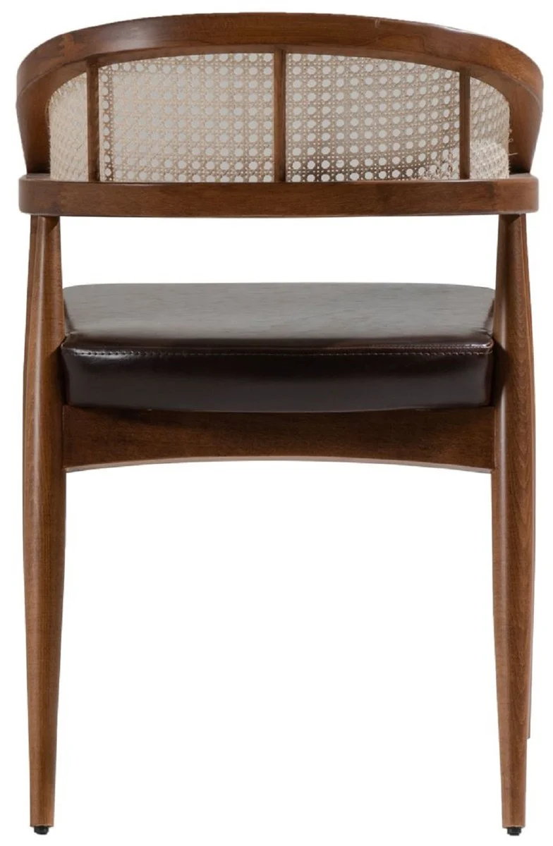 Casa Padrino Luxus Esszimmer Stuhl mit Armlehnen Braun / Naturfarben / Schwarz H. 79 cm