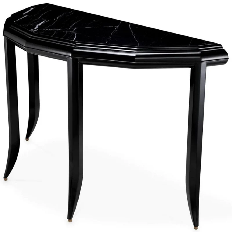 Casa Padrino Luxus Mahagoni Konsole mit Marmorplatte Schwarz 128 cm - Luxus Möbel