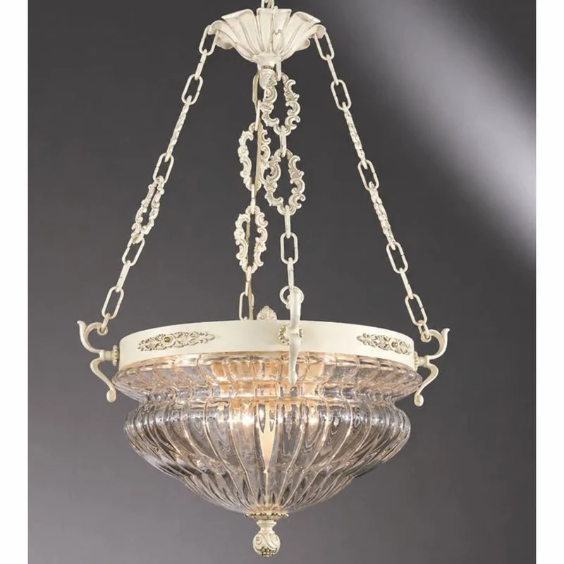 Casa Padrino Luxus Barock Hängeleuchte Elfenbein Ø 50 x H. 75 cm - Barockstil Messingguss Pendelleuchte - Made in Italy