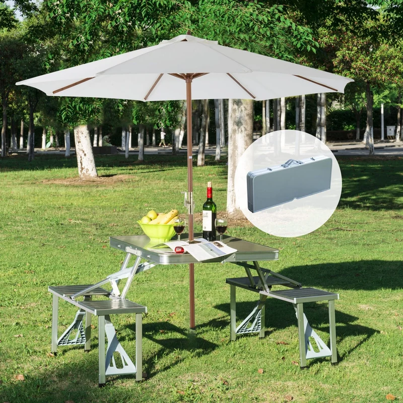 Aluminiumlegierung Outdoor Camping Picknicktisch Integrierter Klapptisch und Stuhl