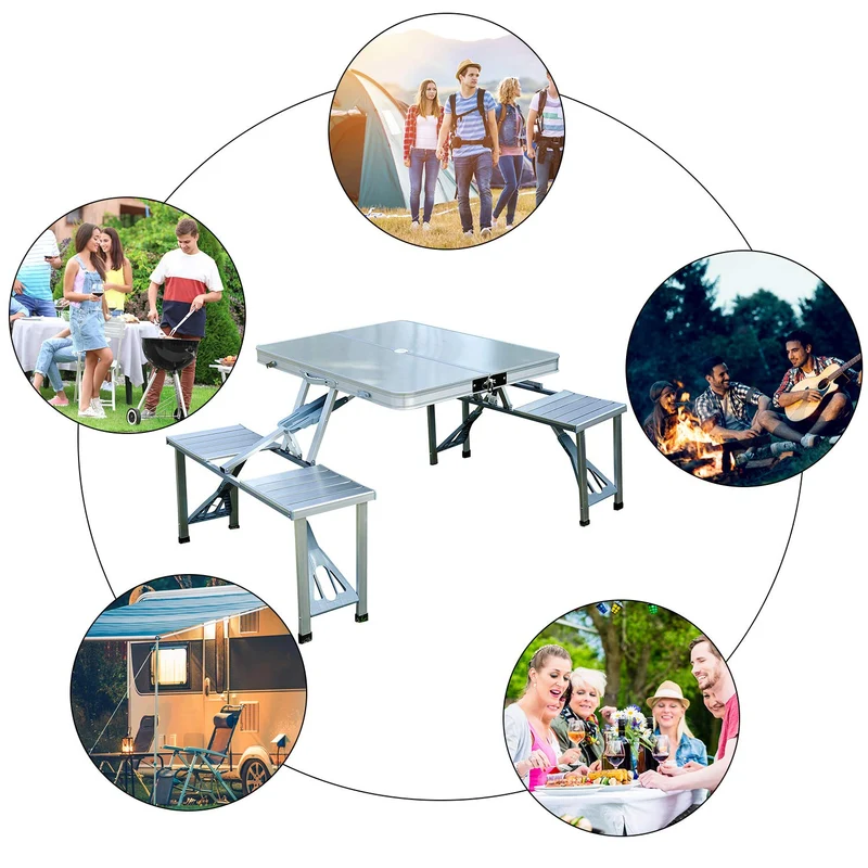 Aluminiumlegierung Outdoor Camping Picknicktisch Integrierter Klapptisch und Stuhl