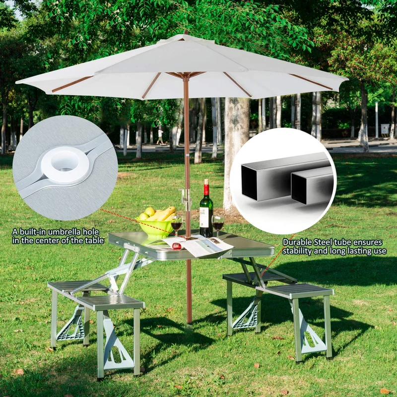 Aluminiumlegierung Outdoor Camping Picknicktisch Integrierter Klapptisch und Stuhl