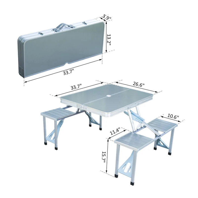 Aluminiumlegierung Outdoor Camping Picknicktisch Integrierter Klapptisch und Stuhl