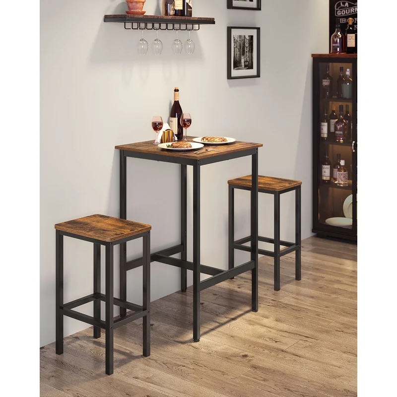 Esstische – Esstisch Mit 2 Stühlen – Kleiner Küchentisch 60 x 60 x 90 cm – Barhocker 30 x 40 x 65 cm – Industrielles Design