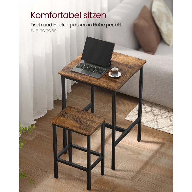 Esstische – Esstisch Mit 2 Stühlen – Kleiner Küchentisch 60 x 60 x 90 cm – Barhocker 30 x 40 x 65 cm – Industrielles Design