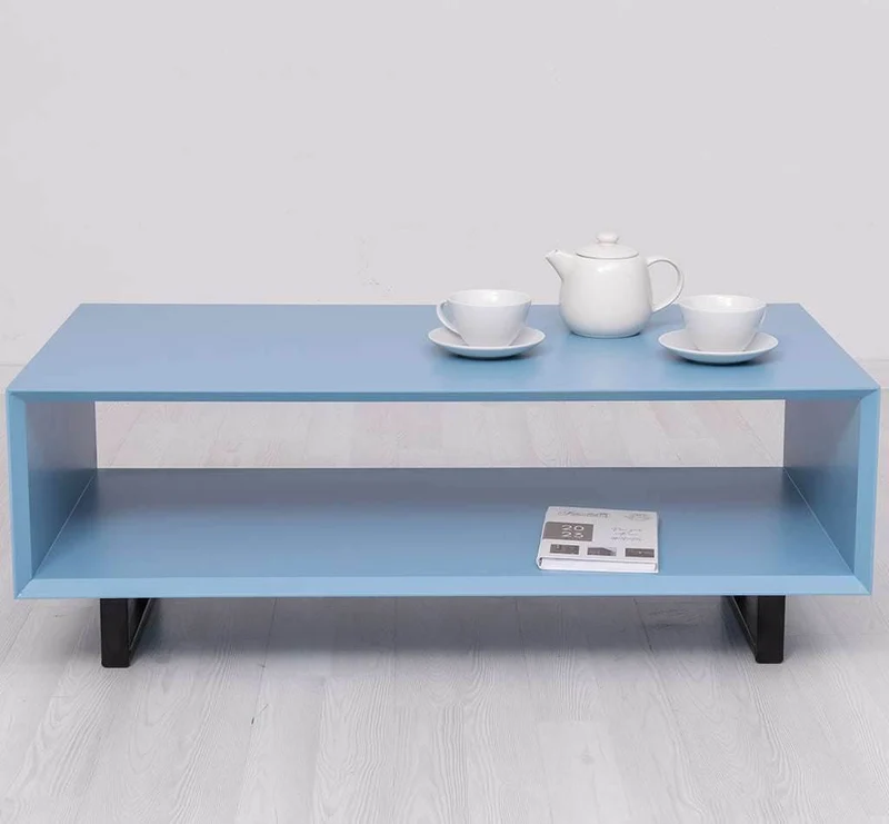 Schlanker Couchtisch aus Massivholz | Kaffeetisch mit Ablage