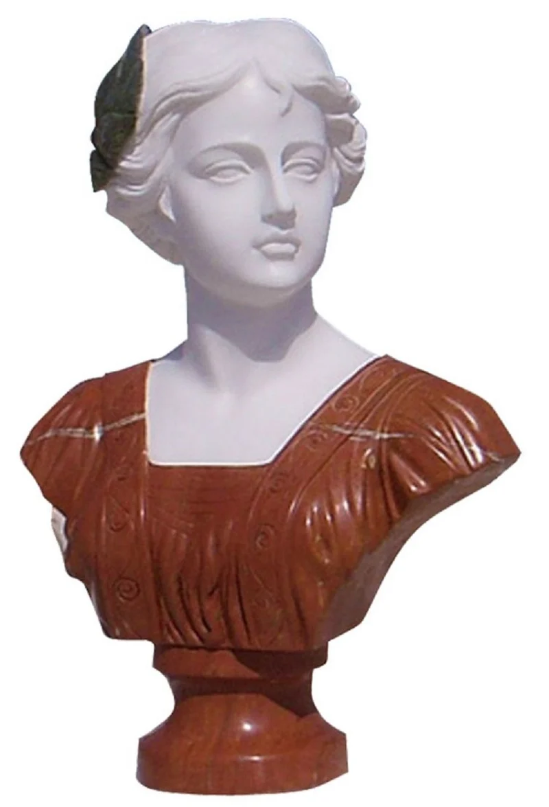 Casa Padrino Luxus Barock Marmor Büste Dame Weiß / Rot H. 65 cm