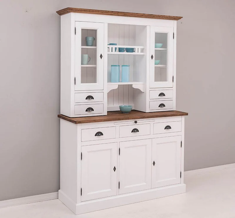 Küchen- und Buffetschrank aus Massivholz im Landhausstil - Eichenakzente