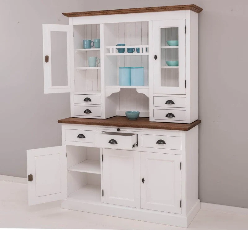 Küchen- und Buffetschrank aus Massivholz im Landhausstil - Eichenakzente