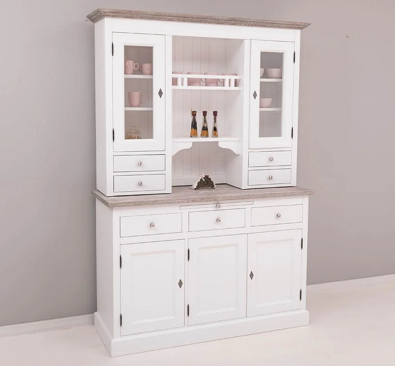 Küchen- und Buffetschrank aus Massivholz im Landhausstil - Eichenakzente