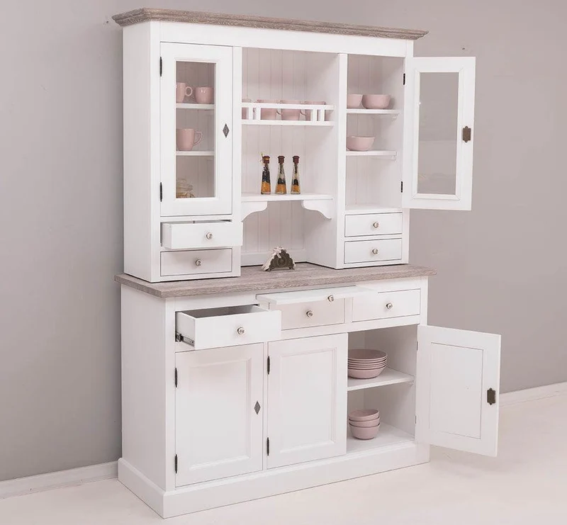 Küchen- und Buffetschrank aus Massivholz im Landhausstil - Eichenakzente