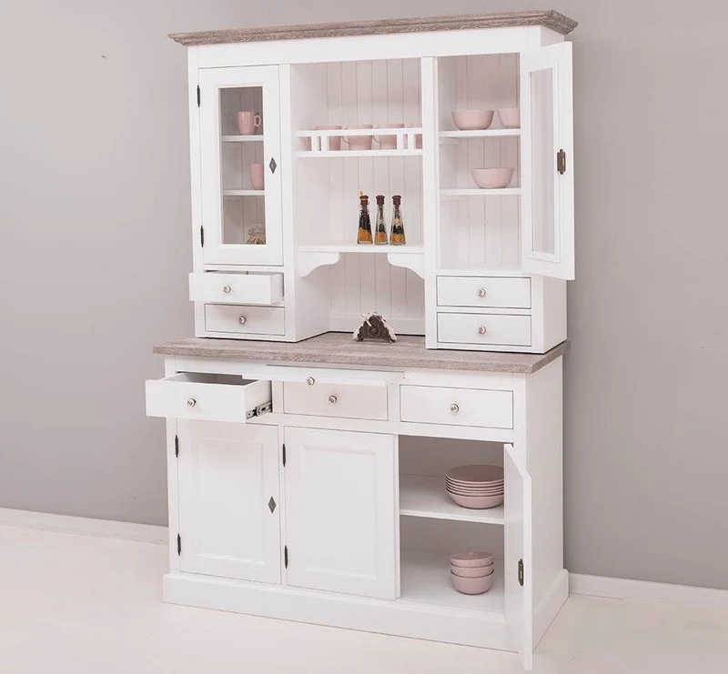 Küchen- und Buffetschrank aus Massivholz im Landhausstil - Eichenakzente