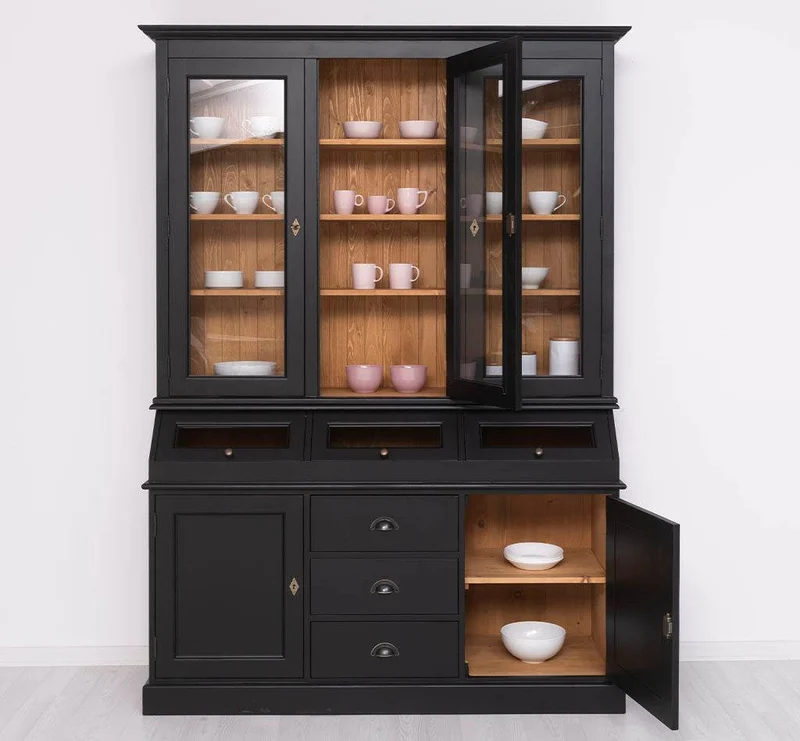 Geschirrschrank aus Massivholz mit Display | 2- teilig | Vitrinenschrank