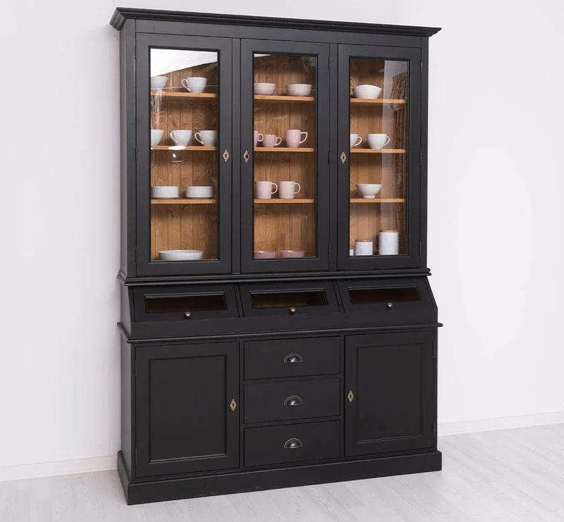 Geschirrschrank aus Massivholz mit Display | 2- teilig | Vitrinenschrank