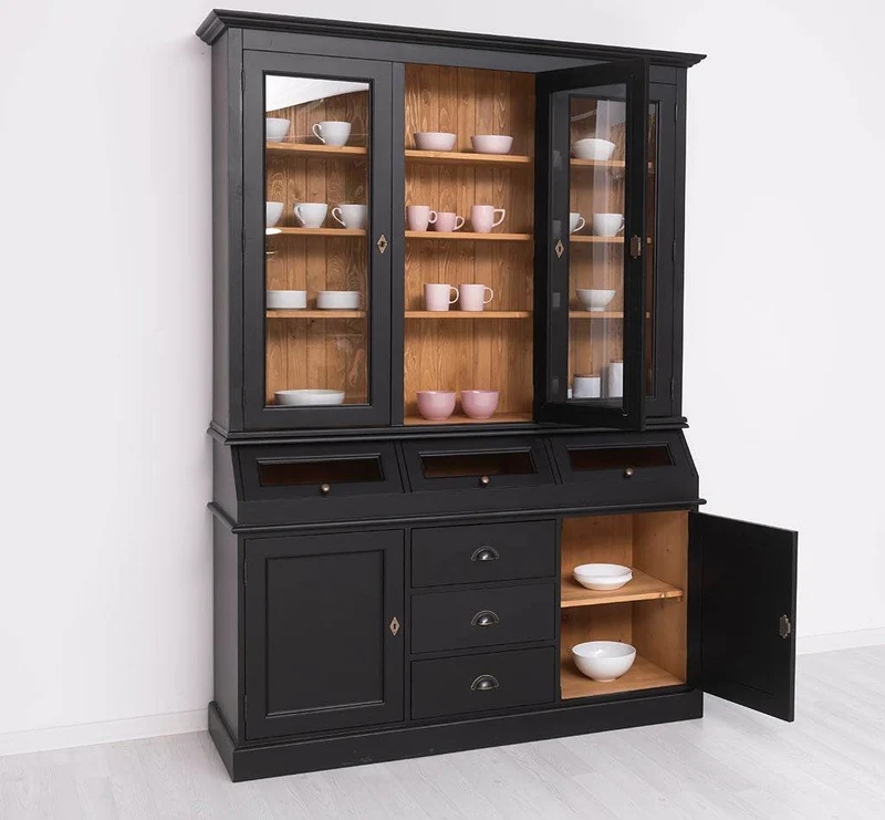 Geschirrschrank aus Massivholz mit Display | 2- teilig | Vitrinenschrank