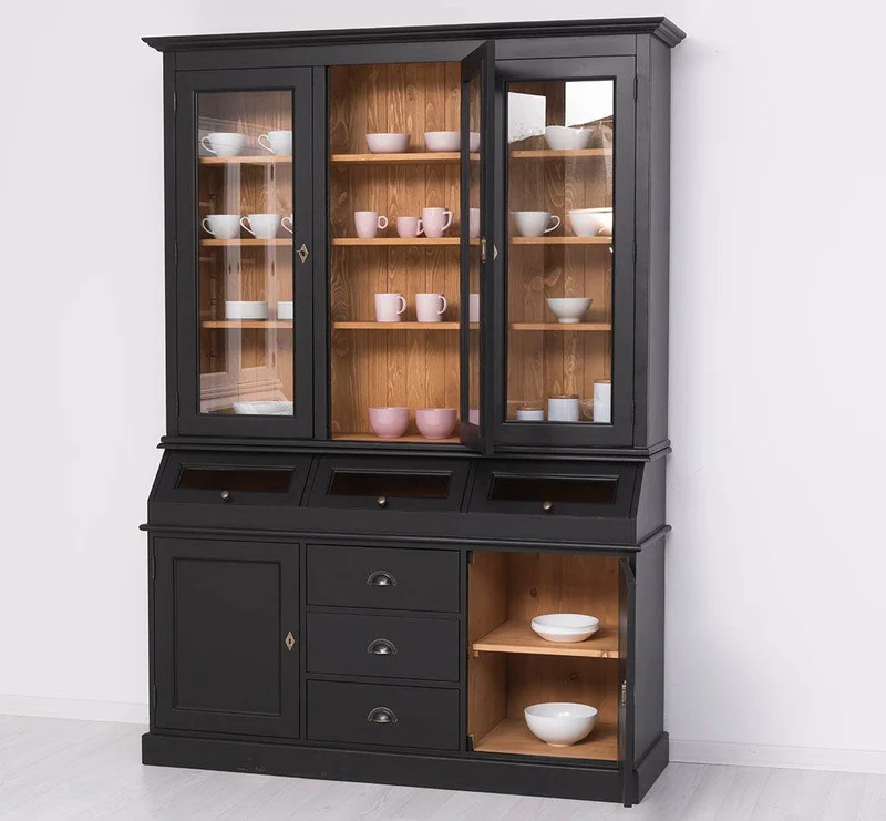 Geschirrschrank aus Massivholz mit Display | 2- teilig | Vitrinenschrank
