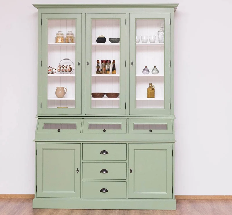 Geschirrschrank aus Massivholz mit Display | 2- teilig | Vitrinenschrank