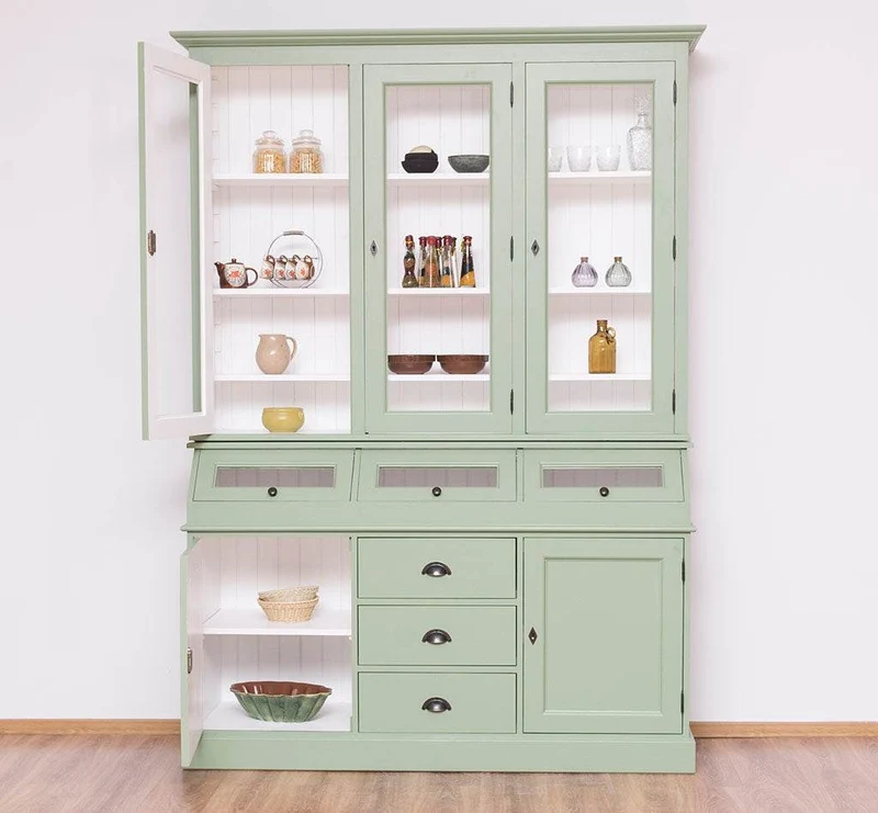 Geschirrschrank aus Massivholz mit Display | 2- teilig | Vitrinenschrank
