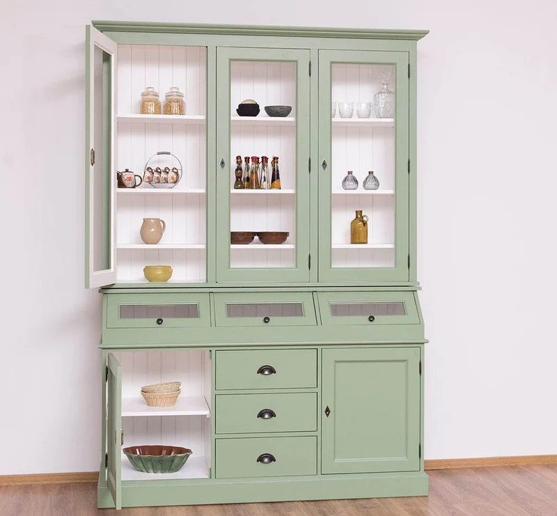 Geschirrschrank aus Massivholz mit Display | 2- teilig | Vitrinenschrank