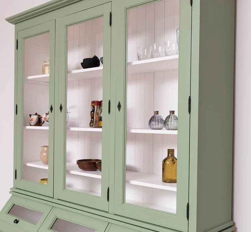 Geschirrschrank aus Massivholz mit Display | 2- teilig | Vitrinenschrank