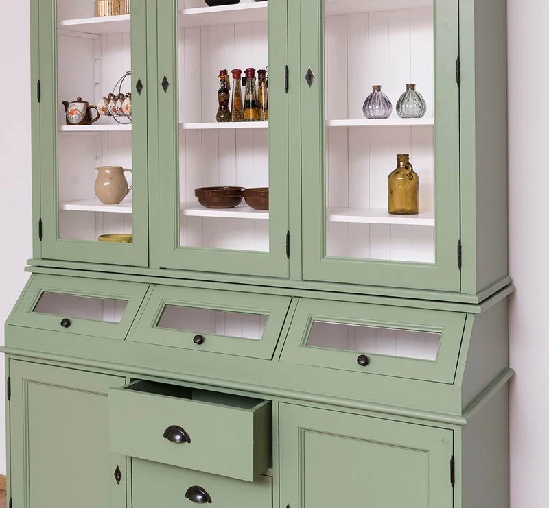 Geschirrschrank aus Massivholz mit Display | 2- teilig | Vitrinenschrank