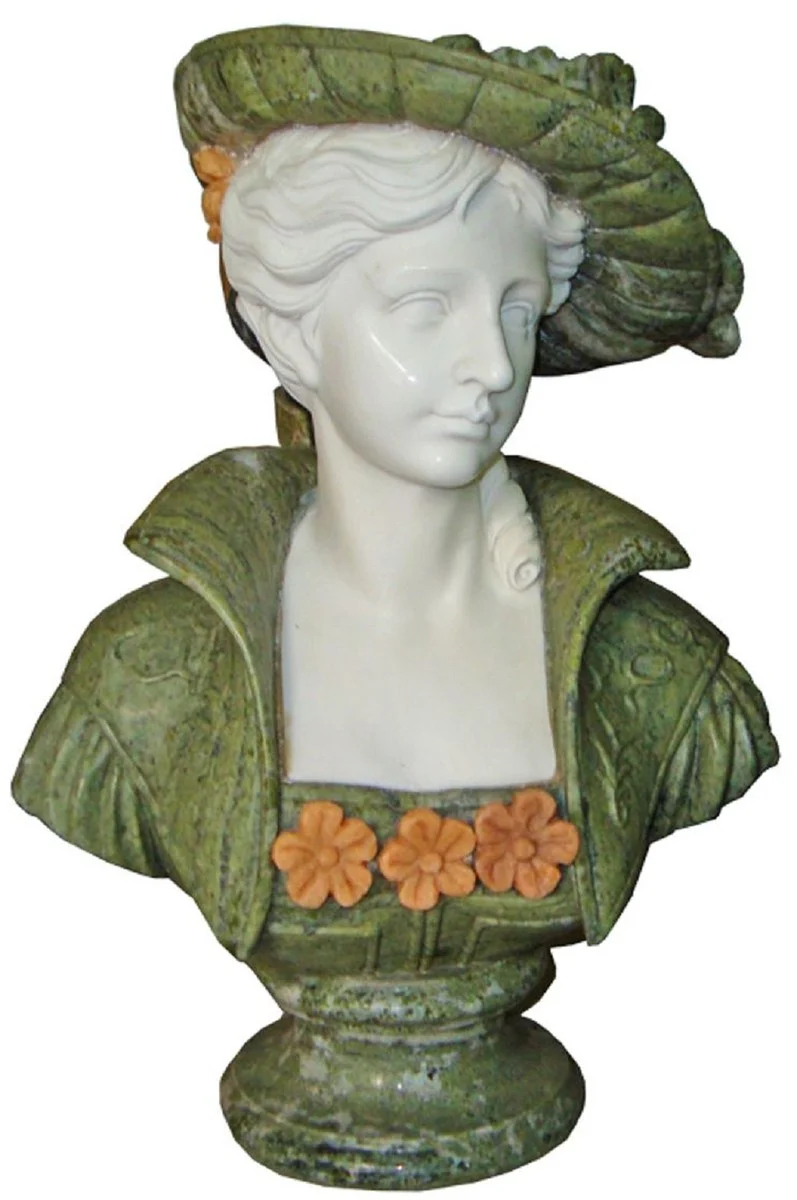 Casa Padrino Luxus Jugendstil Marmor Deko Büste Dame Weiß / Grün H. 65 cm