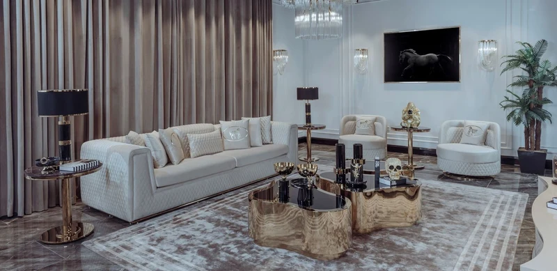 Casa Padrino Luxus Wohnzimmer & Hotel Sessel Creme / Gold 85 x 82 x H. 80 cm