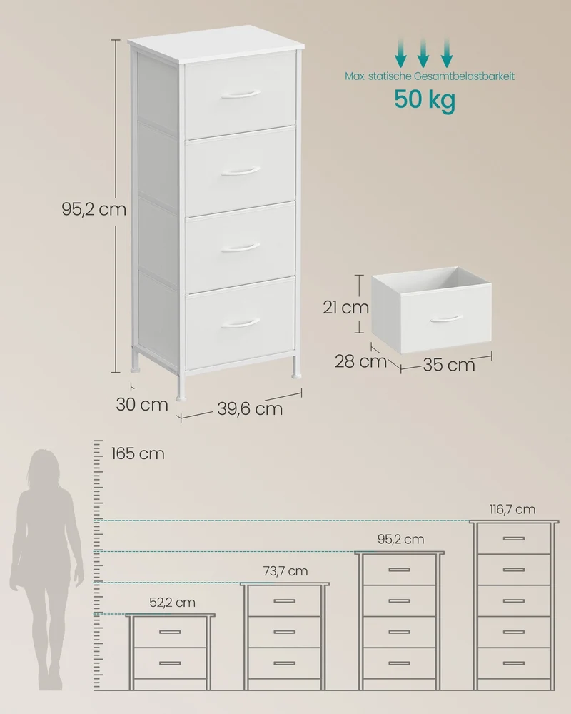 Sideboard Mit 4 Stoffschubladen - Stahlrahmen - Für Schlafzimmer Oder Flur