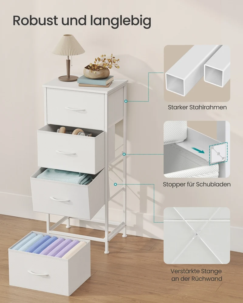Sideboard Mit 4 Stoffschubladen - Stahlrahmen - Für Schlafzimmer Oder Flur