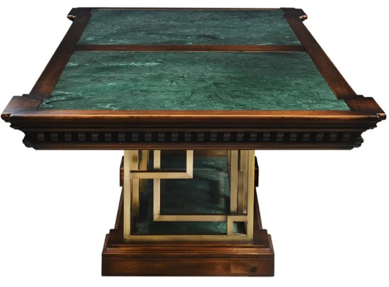 Casa Padrino Luxus Vintage Stil Esstisch Braun / Grün / Messing 250 x 124 x H. 77,5 cm - Rechteckiger Massivholz Esszimmertisch - Esszimmer Möbel - Vintage Stil Möbel - Luxus Möbel
