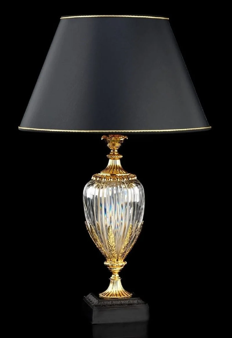Casa Padrino Luxus Barock Kristall Tischleuchte Gold / Schwarz Ø 40 x H. 63 cm - Prunkvolle Barockstil Schreibtischleuchte - Edel & Prunkvoll - Luxus Qualität - Made in Italy