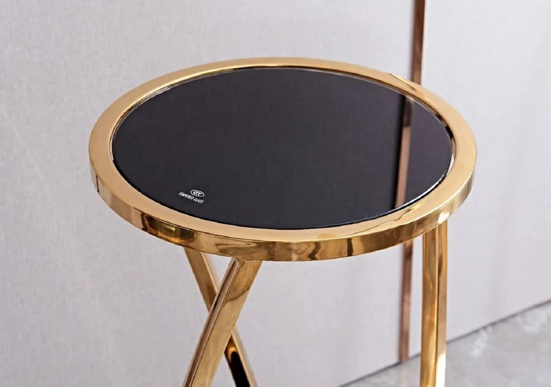 Casa Padrino Luxus Beistelltisch Gold / Schwarz Ø 35 x H. 70 cm - Runder Edelstahl Blumentisch mit getönten Glasplatten - Wohnzimmer Möbel - Luxus Möbel