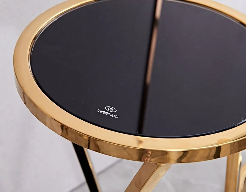 Casa Padrino Luxus Beistelltisch Gold / Schwarz Ø 35 x H. 70 cm - Runder Edelstahl Blumentisch mit getönten Glasplatten - Wohnzimmer Möbel - Luxus Möbel