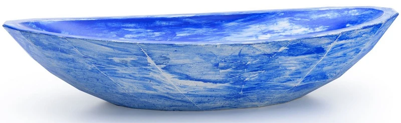 Casa Padrino Luxus Waschbecken Schale Blau / Weiß 60,9 x 29,7 x H. 11,9 cm - Handgefertigtes Beton Waschbecken - Badezimmer Accessoires - Luxus Badezimmer Zubehör