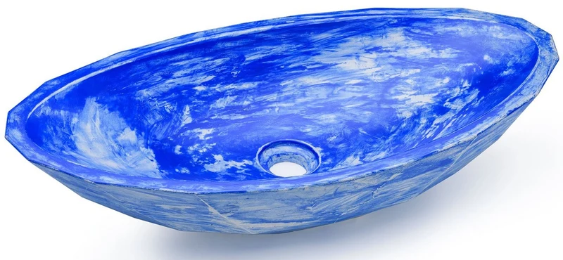 Casa Padrino Luxus Waschbecken Schale Blau / Weiß 60,9 x 29,7 x H. 11,9 cm - Handgefertigtes Beton Waschbecken - Badezimmer Accessoires - Luxus Badezimmer Zubehör