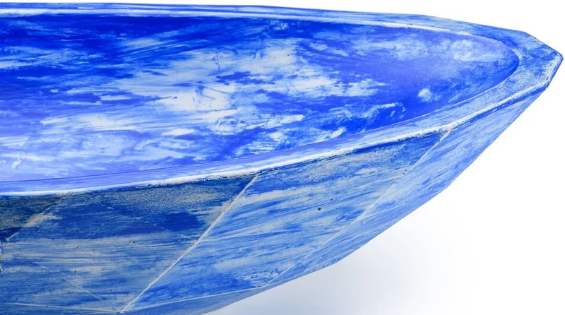Casa Padrino Luxus Waschbecken Schale Blau / Weiß 60,9 x 29,7 x H. 11,9 cm - Handgefertigtes Beton Waschbecken - Badezimmer Accessoires - Luxus Badezimmer Zubehör
