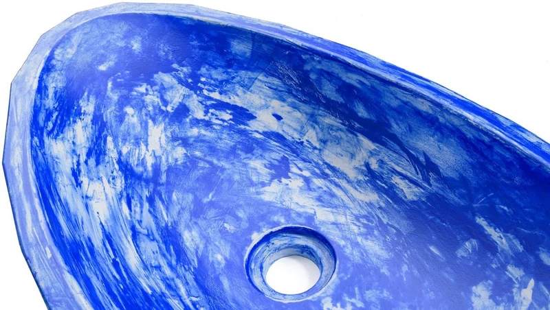 Casa Padrino Luxus Waschbecken Schale Blau / Weiß 60,9 x 29,7 x H. 11,9 cm - Handgefertigtes Beton Waschbecken - Badezimmer Accessoires - Luxus Badezimmer Zubehör