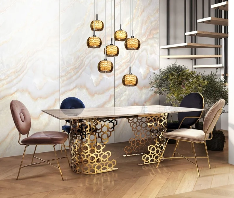 Casa Padrino Luxus Esstisch Weiß / Gold 200 x 100 x H. 76 cm - Esszimmer Tisch mit Kunstmarmor Tischplatte - Esszimmer Möbel - Luxus Möbel - Luxus Einrichtung