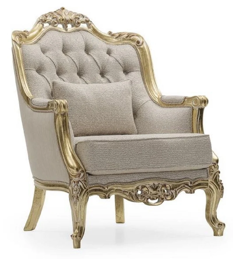Casa Padrino Luxus Barock Sessel Grau / Gold H. 105 cm - Barock Möbel
