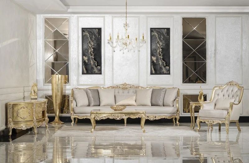 Casa Padrino Luxus Barock Sessel Grau / Gold H. 105 cm - Barock Möbel
