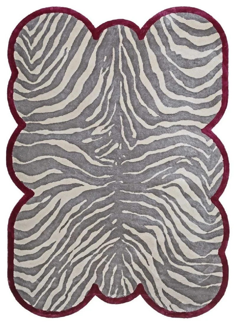 Casa Padrino Luxus Viskose Teppich mit Zebra Design Grau / Creme / Rot 160 x 230 cm - Wohnzimmer Teppich - Moderner Schlafzimmer Teppich - Luxus Interior - Luxus Qualität