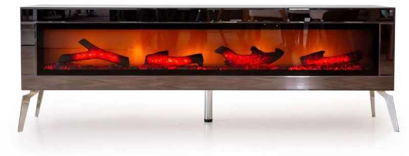 Casa Padrino Luxus TV Schrank mit LED Elektrokamin und Fernbedienung Silber 180 cm