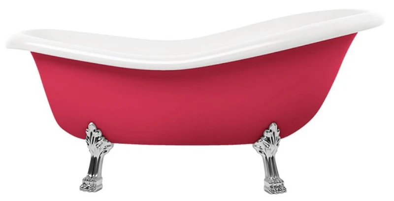 Casa Padrino Jugendstil Badewanne Rot / Weiß / Silber 168 cm - Freistehende Retro Stil Badewanne