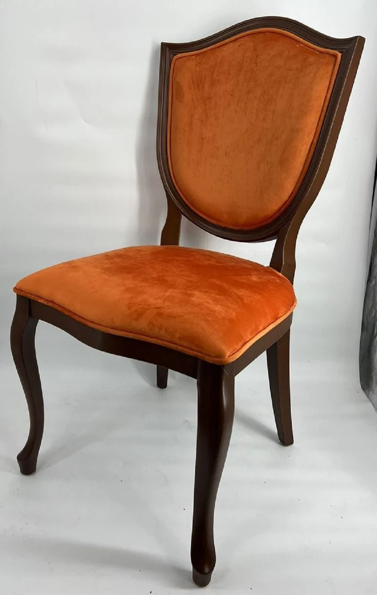Casa Padrino Art Deco Esszimmer Stuhl Orange / Dunkelbraun - Art Deco Massivholz Stuhl - Art Deco Esszimmermöbel - Art Deco Möbel - Art Deco Einrichtung - Möbel im Art Deco Stil