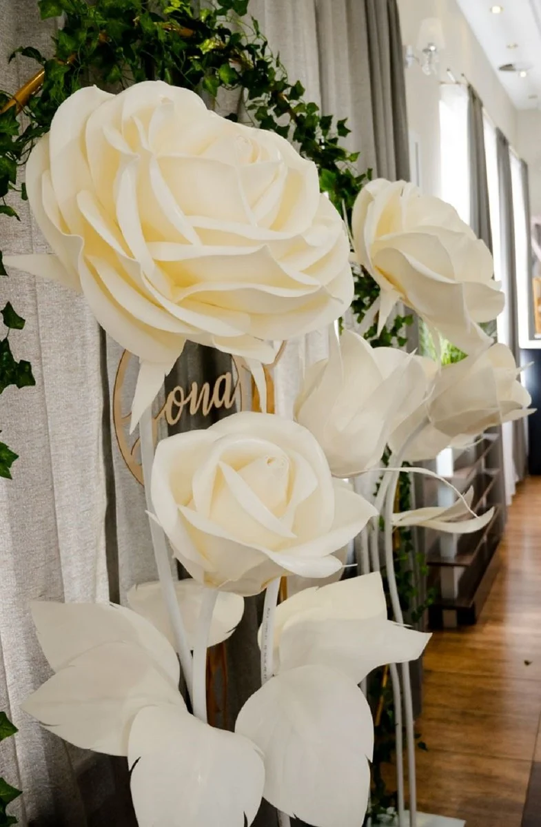 Casa Padrino Luxus XXL Deko Rose Weiß / Creme Ø 55 x H. 180 cm - Hochzeits Deko Accessoirs