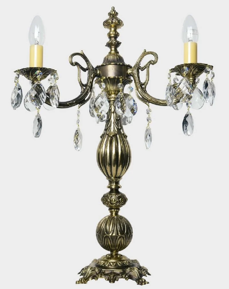Casa Padrino Luxus Barock Kristall Tischleuchte Antik Gold Ø 40 x H. 60 cm - Prunkvolle Messing Schreibtischleuchte mit Böhmischem Kristallglas - Barock Kristall Leuchten - Edel & Prunkvoll