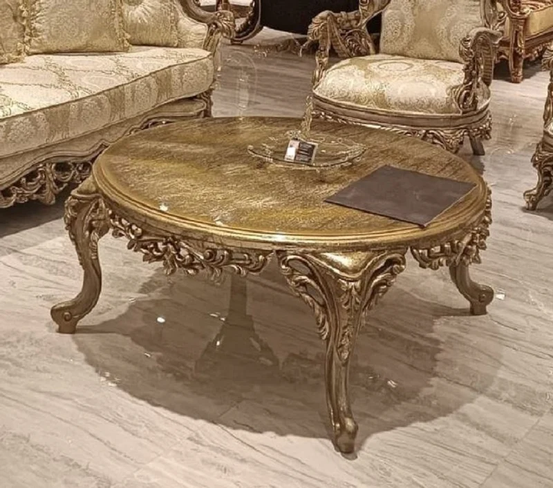 Casa Padrino Luxus Barock Couchtisch Gold - Runder Massivholz Wohnzimmertisch im Barockstil - Barock Möbel - Luxus Möbel im Barockstil - Barock Einrichtung - Edel & Prunkvoll