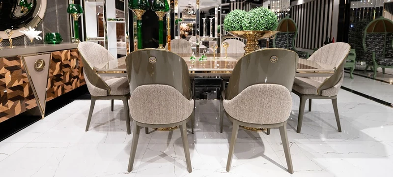 Casa Padrino Luxus Esszimmer Stuhl 6er Set Grau / Gold - Luxus Küchenstühle - Esszimmer Möbel - Restaurant Möbel - Luxus Möbel