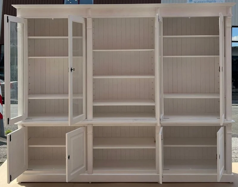 Casa Padrino Landhausstil Schrank Weiß 286 x 51 x H. 228 cm - Massivholz Bücherschrank - Wohnzimmerschrank - Regalschrank - Büroschrank - Landhausstil Möbel